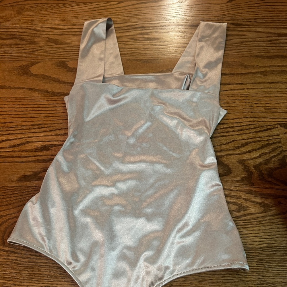 Free People Shimmering Silver Bodysuit